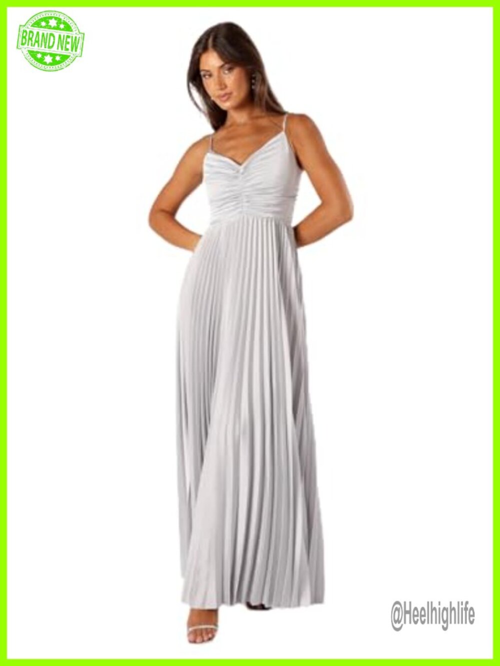 Petal & Pup Pleated Satin Maxi Dress V-Neck Sleeveless Formal